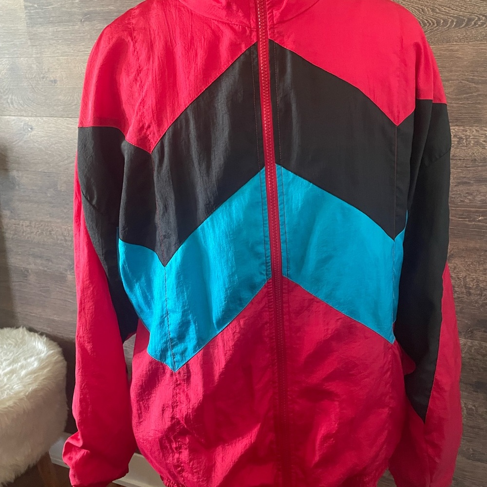 Vintage 90s Longstreet Missy Women Sz L colorful Zip Up Windbreaker Workout Gear